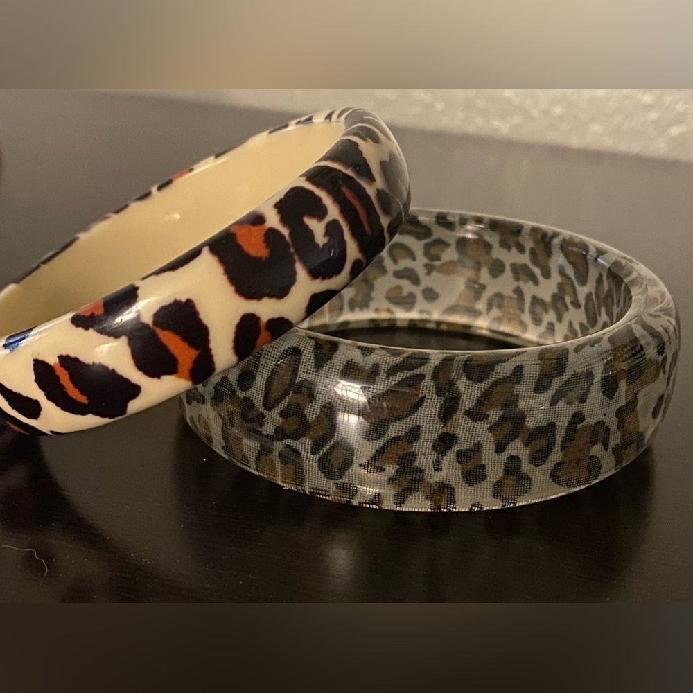 Chunky Leopard Print Statement Bangle Set | Bold Animal Print Bracelets | 7.5” - Picture 2 of 3